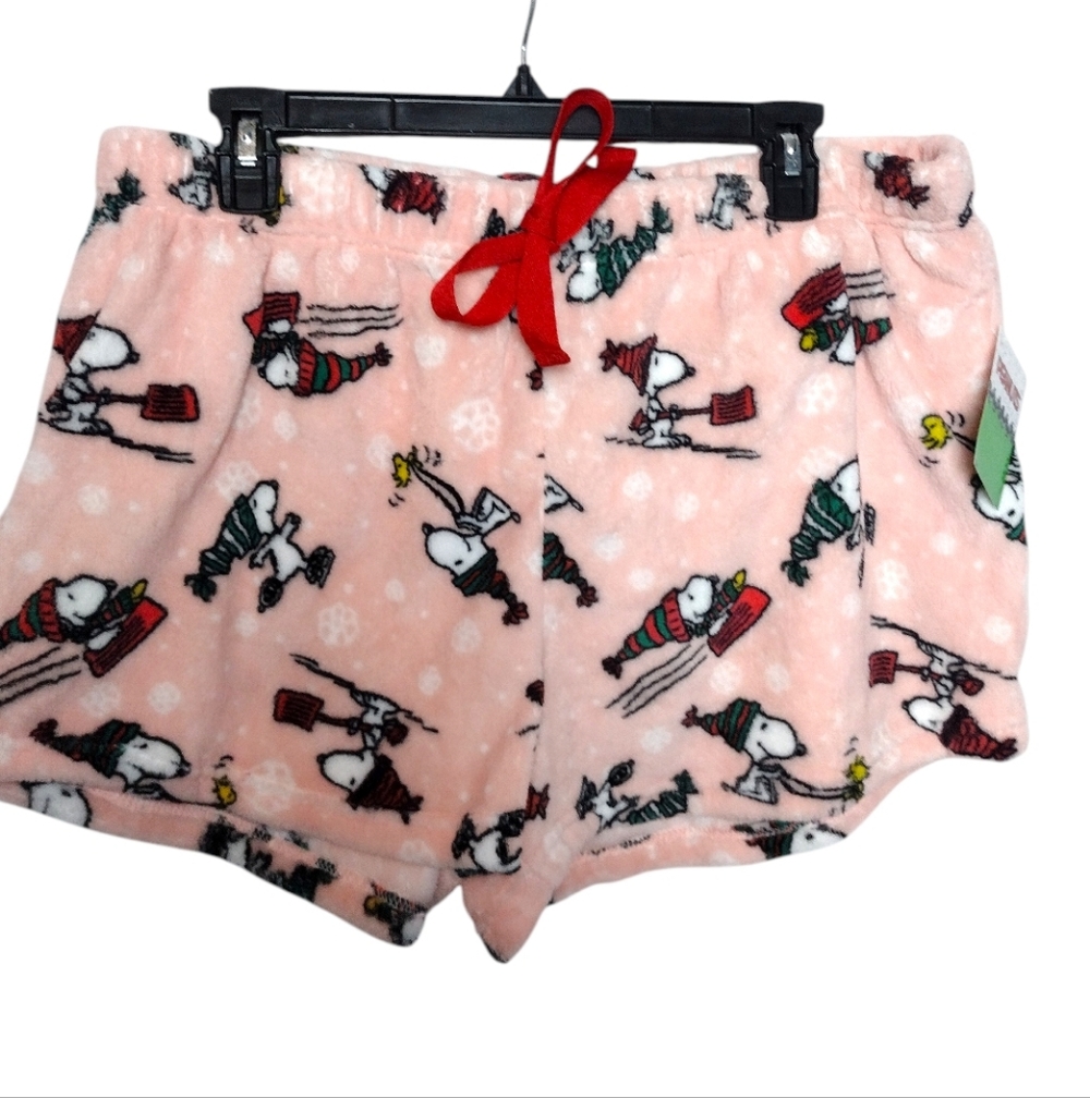 Peanuts Winter Snoopy Woodstock Fleece Sleep Pajamas Shorts NWT